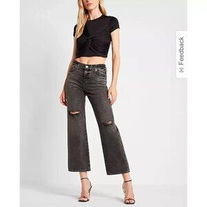 NWT Express 90s Ankle Boot Jeans Mid Rise Black Wash Distressed Womens 12R